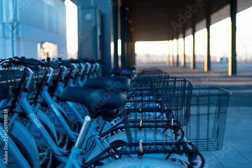 Public rent bicycles on parking