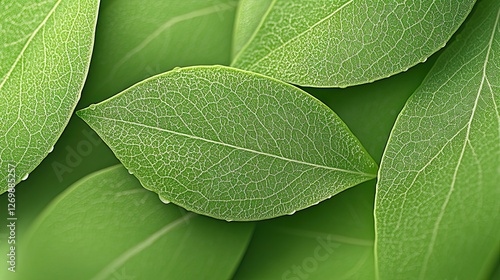 Lush Green Leaves Detailed Texture Close Up