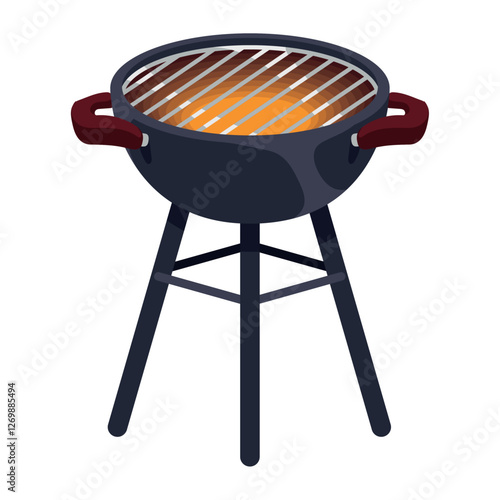 Vector Illustration of a Traditional Charcoal Barbecue Grill with Glowing Coals for Outdoor Cooking and BBQ Parties