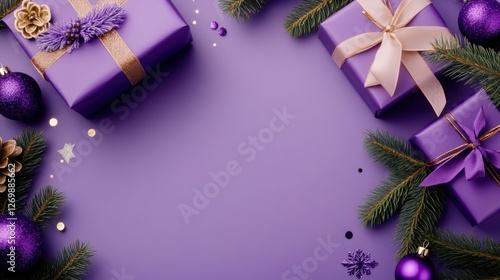 Elegant Purple Christmas Presents and Decorations
