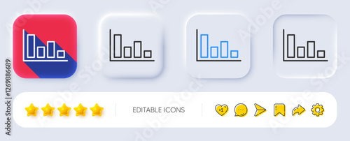 Histogram Column chart line icon. Neumorphic, Flat shadow, 3d buttons. Financial graph sign. Stock exchange symbol. Business investment. Line histogram icon. Social media icons. Vector