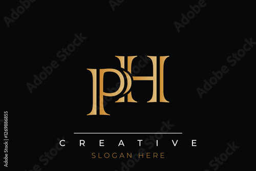 Sophisticated gold PH monogram logo on a sleek black background, ideal for branding, creative design, and luxurious themes.