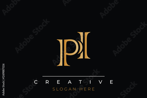 Sophisticated gold PI monogram logo on a sleek black background, ideal for branding, creative design, and luxurious themes.