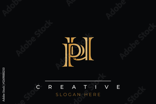 Sophisticated gold PU monogram logo on a sleek black background, ideal for branding, creative design, and luxurious themes.