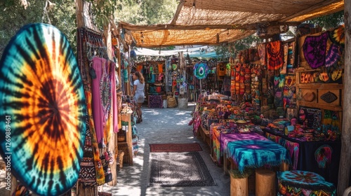 Vibrant Hippy Marketplace With Artisans Selling Handmade