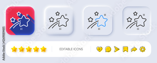 Falling star line icon. Neumorphic, Flat shadow, 3d buttons. Night sign. Firework symbol. Line falling star icon. Social media icons. Vector