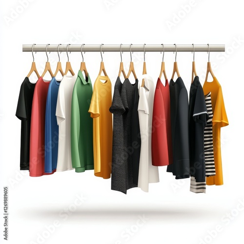 Colorful Assortment of Shirts Displayed on a Rack in a Well-Lit Space, Showcasing a Variety of Styles and Colors for Casual Wear