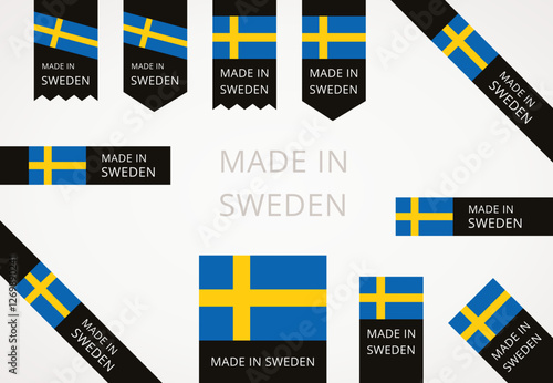 Made in Sweden - black edge labels with Swedish flag