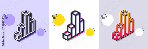 Diagram chart line icon. Halftone dotted pattern. Gradient icon with grain shadow. Column 3d graph sign. Market analytics symbol. Line 3d chart icon. Various designs. Vector