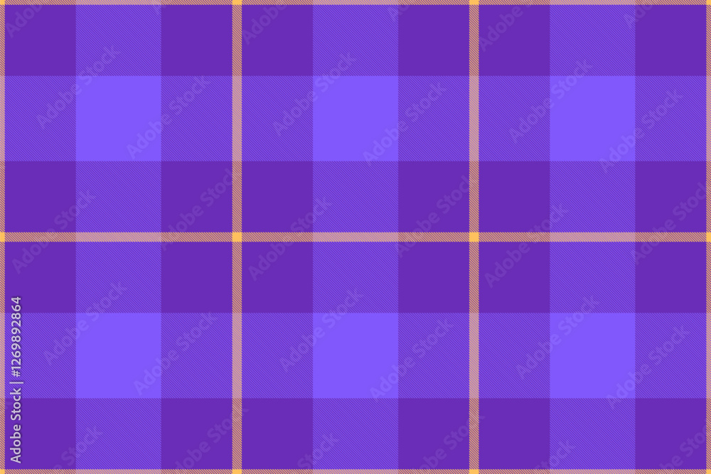 Cute textile plaid fabric, path tartan seamless pattern. Large background vector texture check in violet and indigo colors. Cute textile plaid fabric, path tartan seamless pattern. Large background vector texture check in violet and indigo colors.