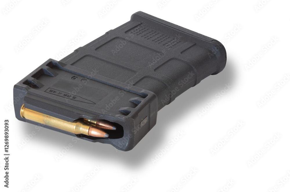 Dropshadow below a polymer gun magazine for 5.56 caliber isolated in a transparent png Dropshadow below a polymer gun magazine for 5.56 caliber isolated in a transparent png