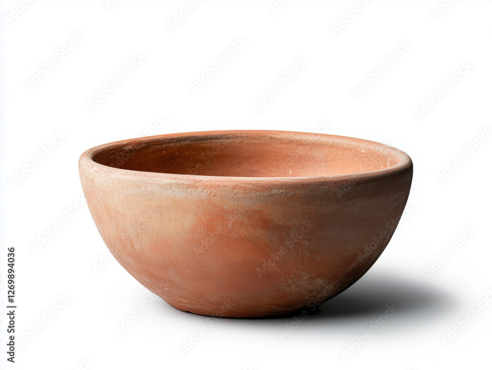 A Rustic Clay Bowl Displayed Against a Clean White Background A Rustic Clay Bowl Displayed Against a Clean White Background