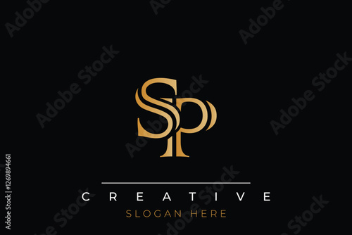 Sophisticated gold SP monogram logo on a sleek black background, ideal for branding, creative design, and luxurious themes.