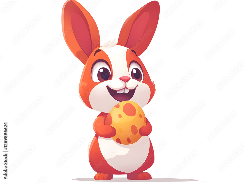 Obraz premium Cute Easter Bunny Vector Illustration Showcasing a Playful Rabbit Surrounded by Colorful Eggs and Vibrant Flowers on a Bright White Background