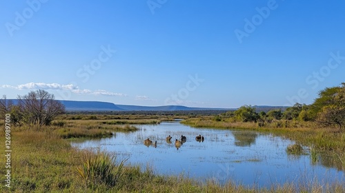 Serene African Landscape with Wildlife in Natural Habitat
