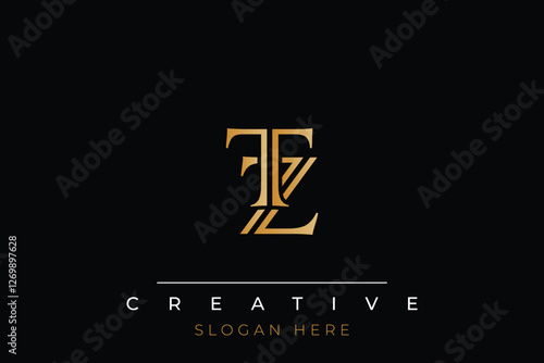 Sophisticated gold TZ monogram logo on a sleek black background, ideal for branding, creative design, and luxurious themes.