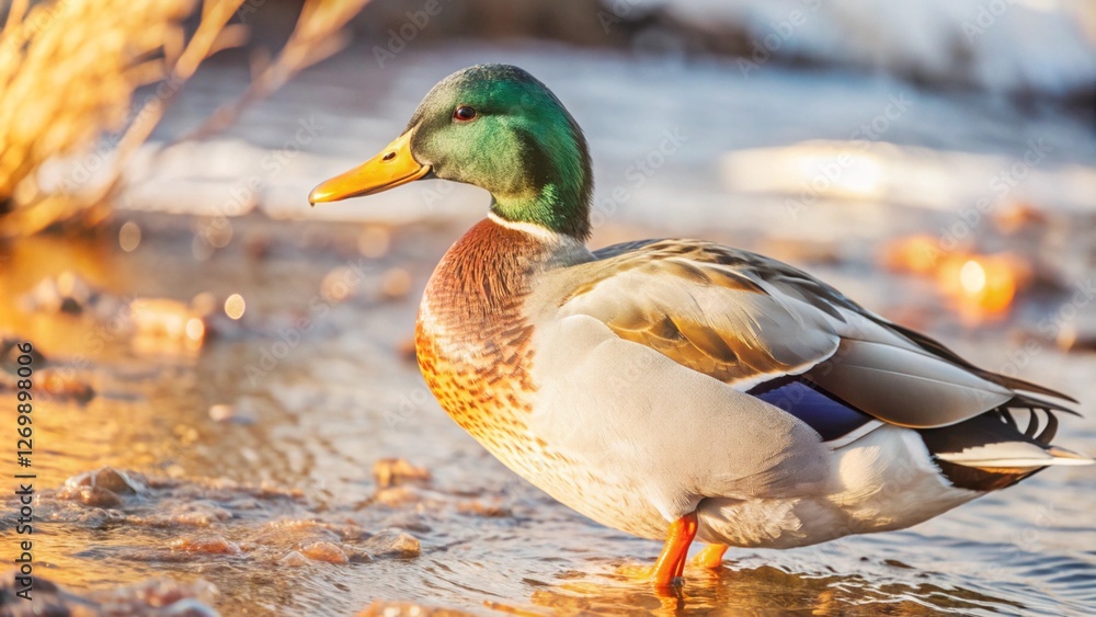 Fototapeta premium A Duck Swimming in a Lake