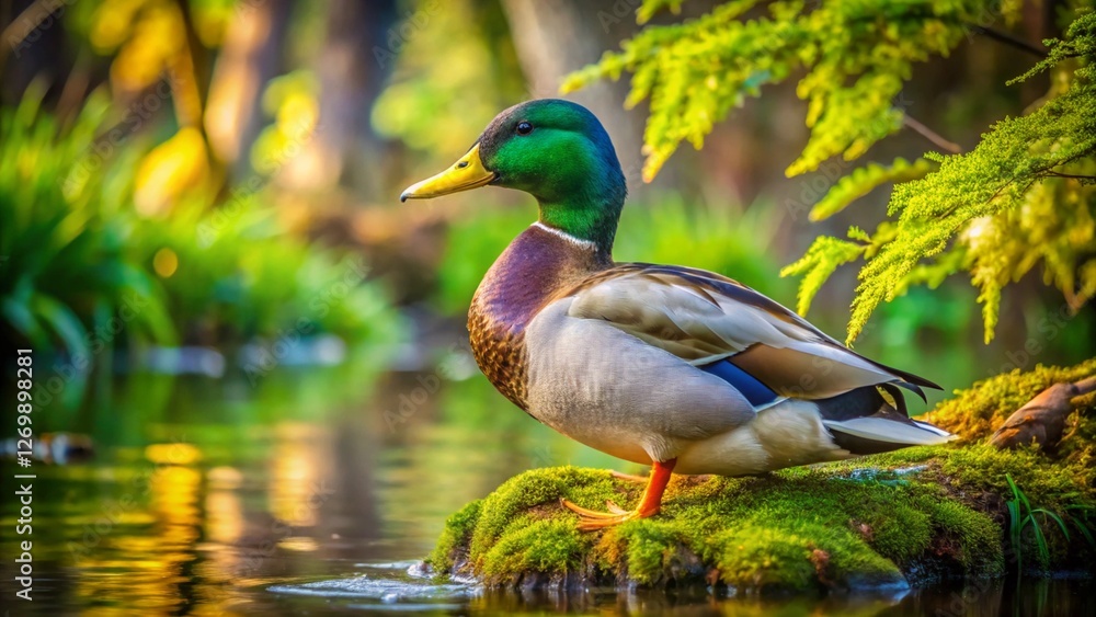 Obraz premium A Duck Swimming in a Lake