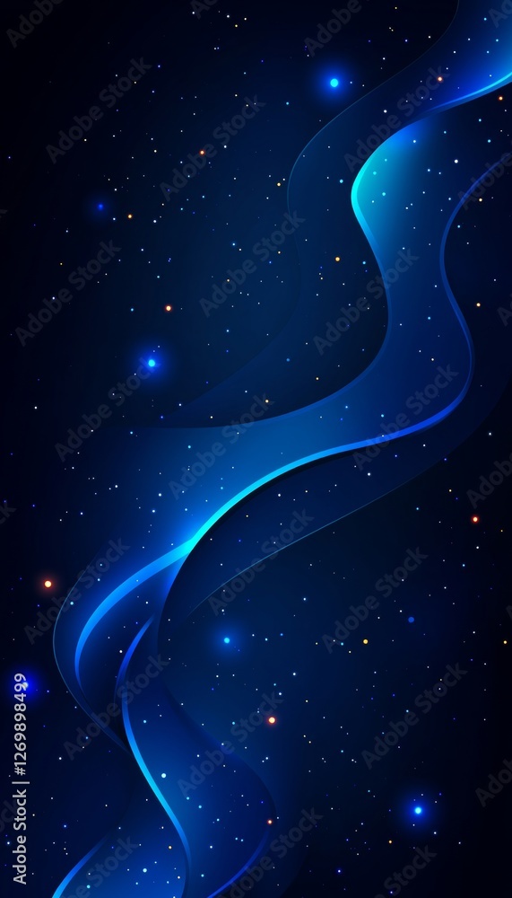 Abstract Blue Flowing Shapes With Glowing Lights, Vector Illustration On Dark Background Abstract Blue Flowing Shapes With Glowing Lights, Vector Illustration On Dark Background