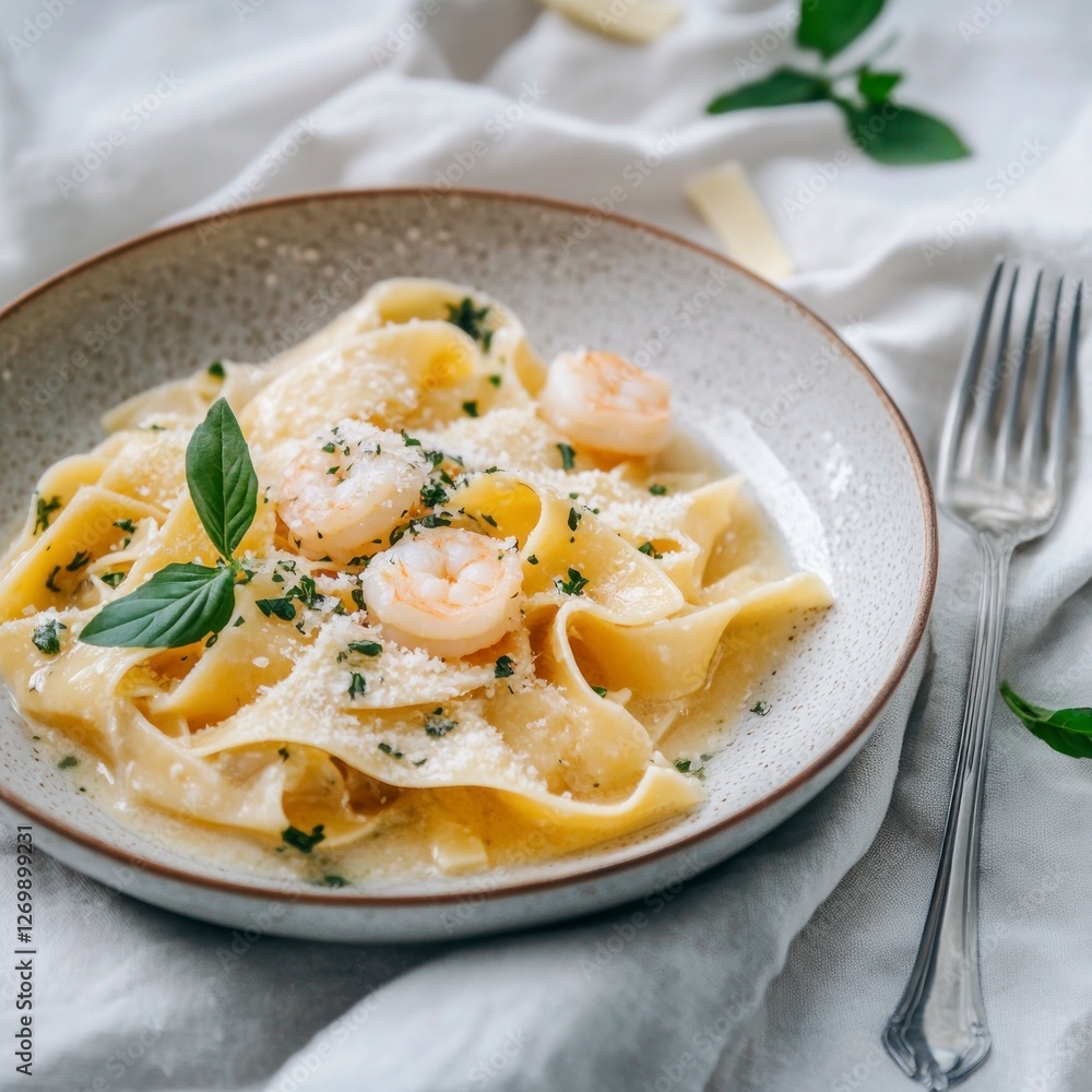 The plate of fettuccine pasta with octopus and seafood in a creamy white wine sauce, garnished with fresh greens and Parmesan.
The plate of fettuccine pasta with octopus and seafood in a creamy white wine sauce, garnished with fresh greens and Parmesan.
