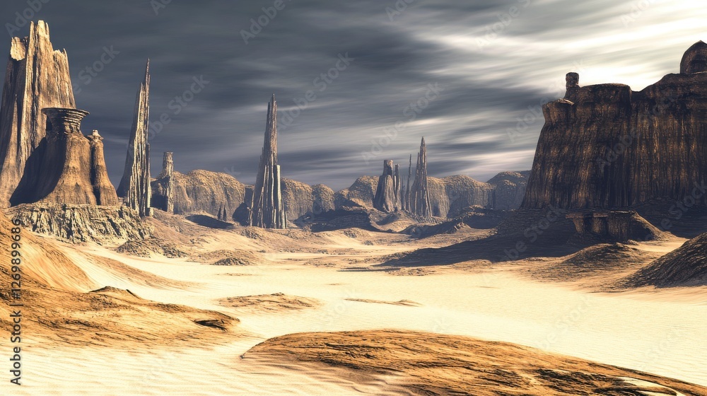 Obraz premium Awe-Inspiring Alien Desert Landscape Under Dramatic Sky