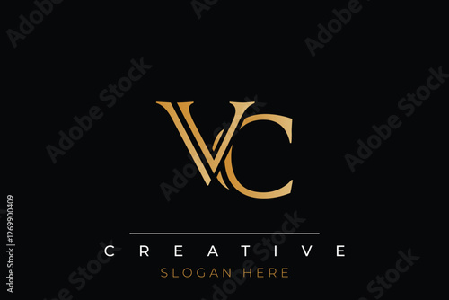 Sophisticated gold VC monogram logo on a sleek black background, ideal for branding, creative design, and luxurious themes.