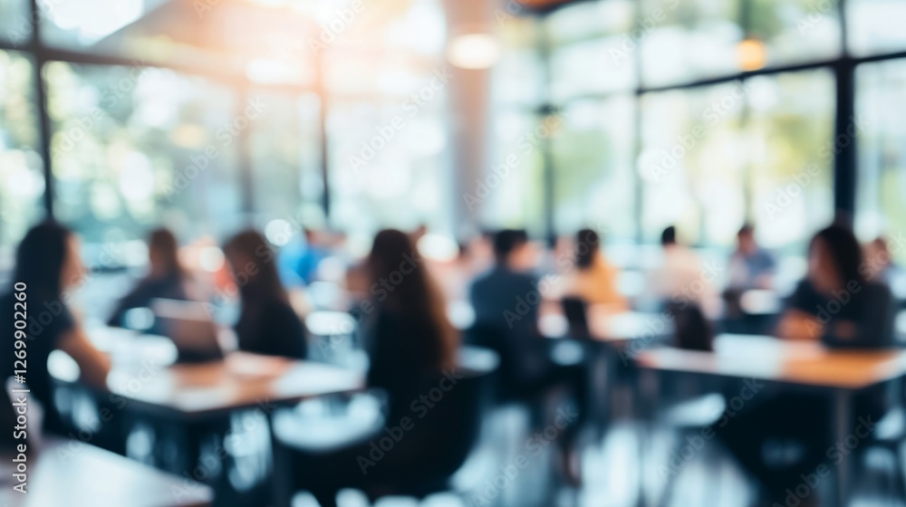 Corporate Seminar Blur: A blurred background of a corporate seminar or training session in a conference hall, with attendees. Corporate Seminar Blur: A blurred background of a corporate seminar or training session in a conference hall, with attendees.