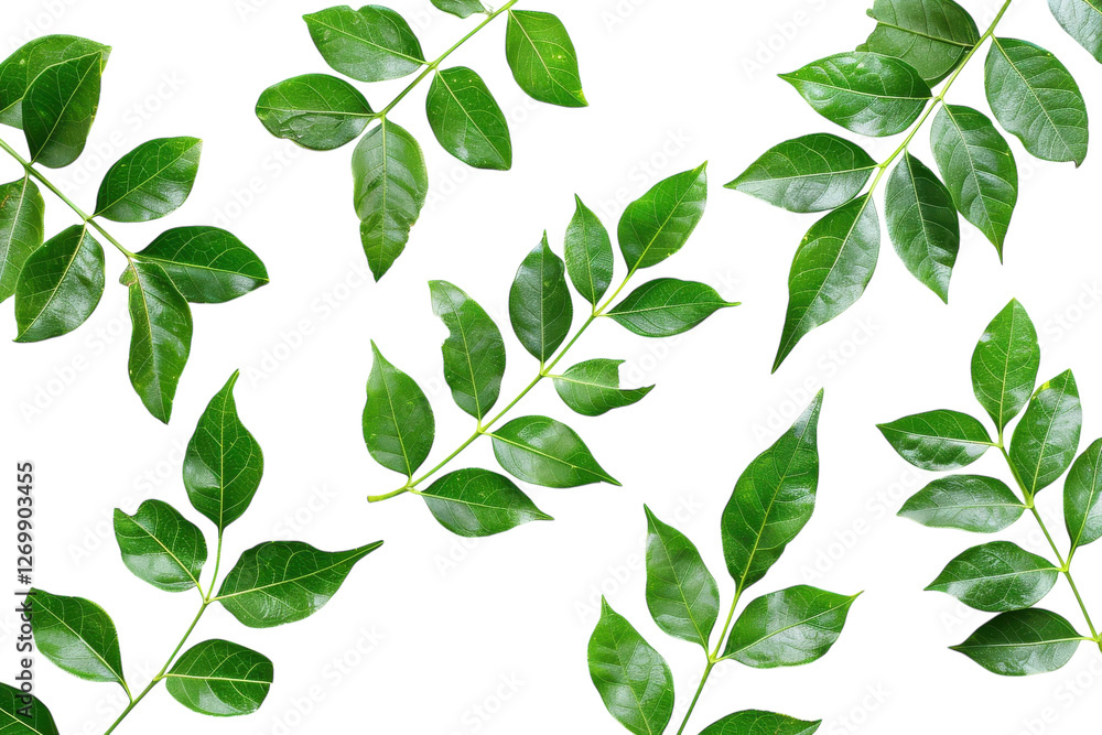 Vibrant green leaves arranged artistically on a light background showcasing nature's beauty isolated on transparent background Vibrant green leaves arranged artistically on a light background showcasing nature's beauty isolated on transparent background