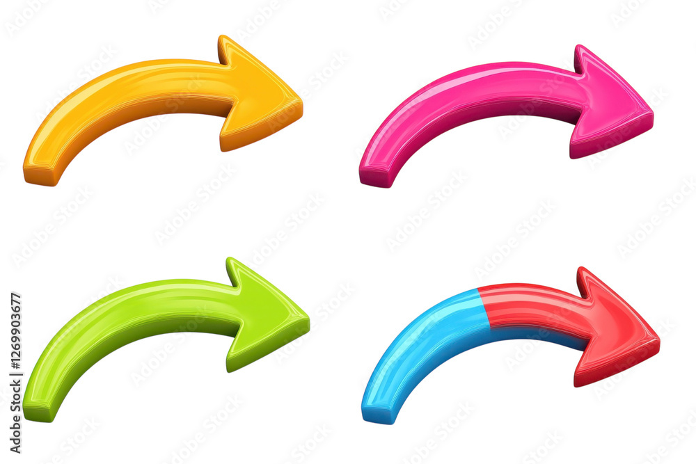 Colorful 3D arrows in various shades indicating movement and direction in a creative design project isolated on transparent background Colorful 3D arrows in various shades indicating movement and direction in a creative design project isolated on transparent background