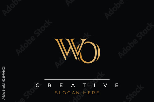 Sophisticated gold WO monogram logo on a sleek black background, ideal for branding, creative design, and luxurious themes.