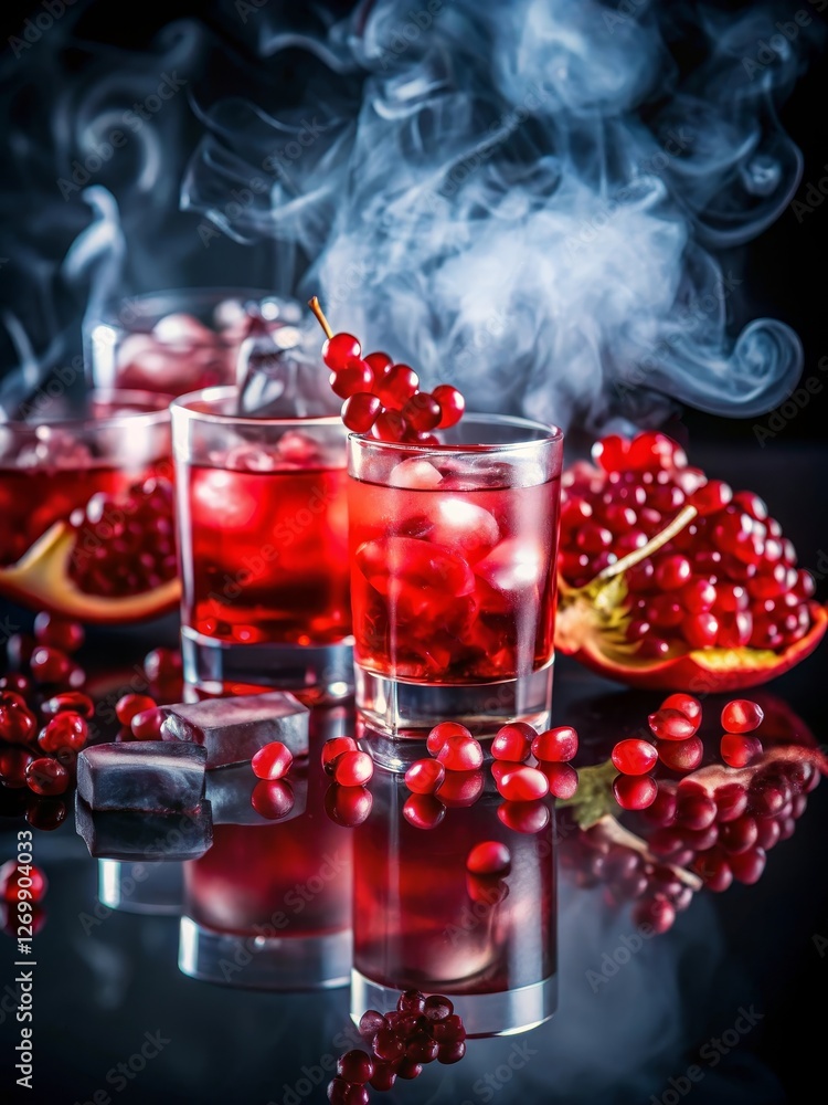 pomegranate and vodka cocktail, with fresh pomegranate seeds and ice cubes, is captured with high contrast lighting and neon reflections, ideal for stunning advertising visuals, with space for text pomegranate and vodka cocktail, with fresh pomegranate seeds and ice cubes, is captured with high contrast lighting and neon reflections, ideal for stunning advertising visuals, with space for text