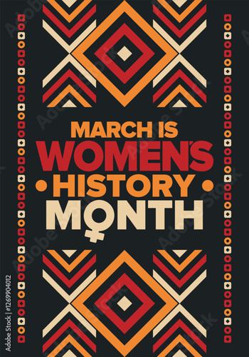 Women's History Month. Celebrated annual in March, to mark women’s contribution to history. Female symbol. Women's rights. Girl power in world. Poster, postcard, banner. Vector illustration