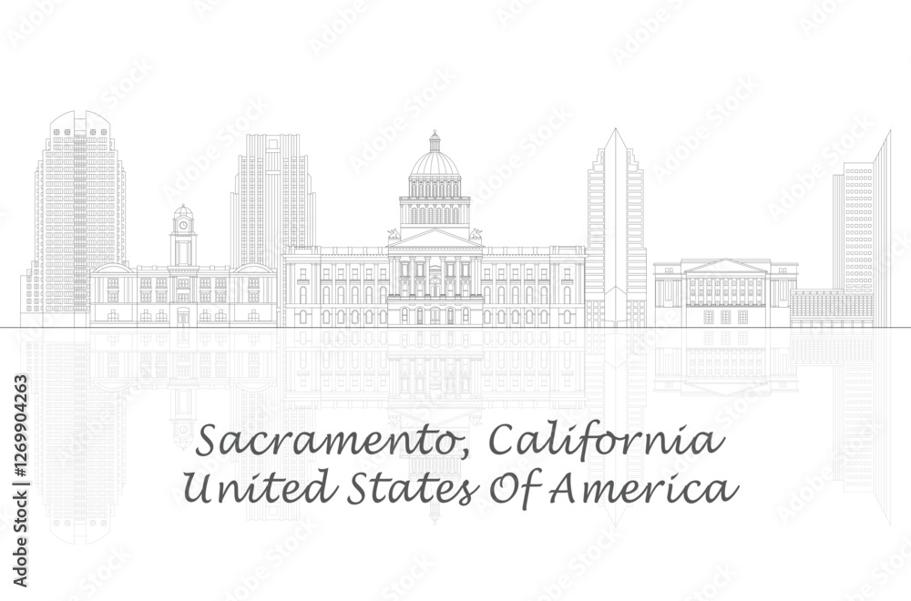Fototapeta premium Outline Skyline panorama of Sacramento, California, United States - vector illustration