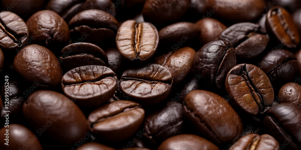 Obraz premium Makroaufnahme gerösteter Kaffeebohnen – Intensive Farben und detailreiche Struktur