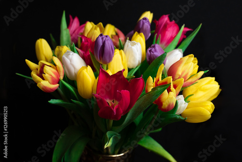 beautiful spring flowers on black background