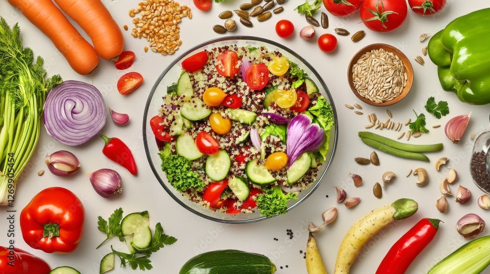 A Vibrant Quinoa Salad Displaying Fresh Vegetables and Healthy Ingredients A Vibrant Quinoa Salad Displaying Fresh Vegetables and Healthy Ingredients