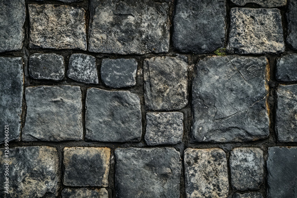 Fototapeta premium Weathered stone wall texture in low light environment. Neural network AI generated