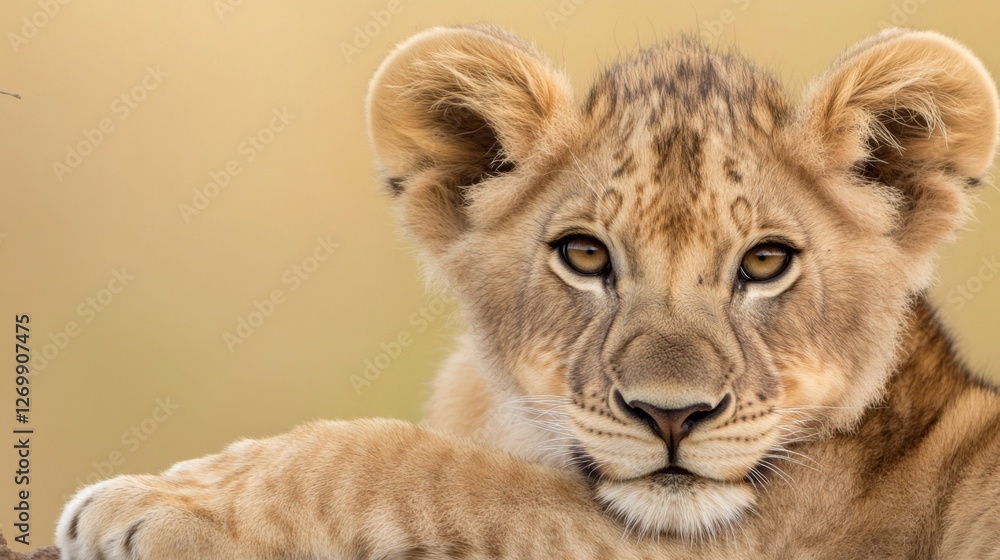 Lion Cub Portrait in Savannah Lion Cub Portrait in Savannah