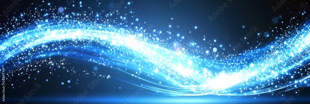 Obraz premium Abstract Blue Light Wave With Glitter Elements, Modern Design, Bright And Clear Background