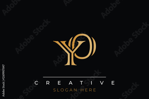 Sophisticated gold YO monogram logo on a sleek black background, ideal for branding, creative design, and luxurious themes.