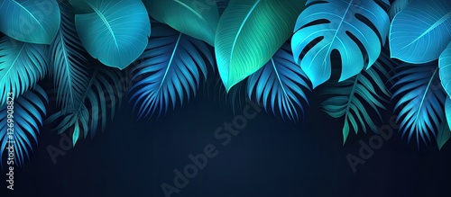 Vibrant Blue Tropical Leaves Dark Background