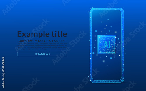 Abstract electric blue digital AI chip on screen. AI technology concept. Processor with circuit lines and letters A and I