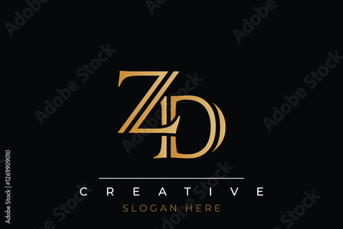 Sophisticated gold ZD monogram logo on a sleek black background, ideal for branding, creative design, and luxurious themes.