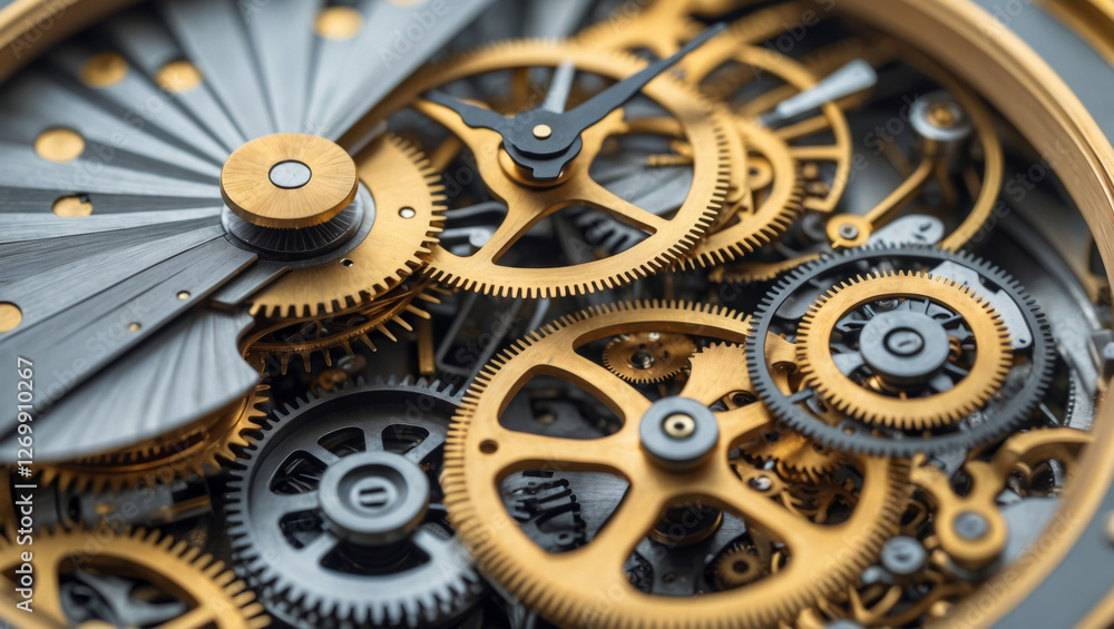 Inner workings of a mechanical watch highlight intricate craftsmanship and precision engineering in metallic components