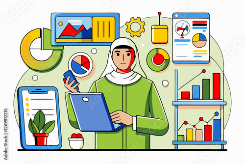 Arab businesswoman working on financial analysis and business strategy