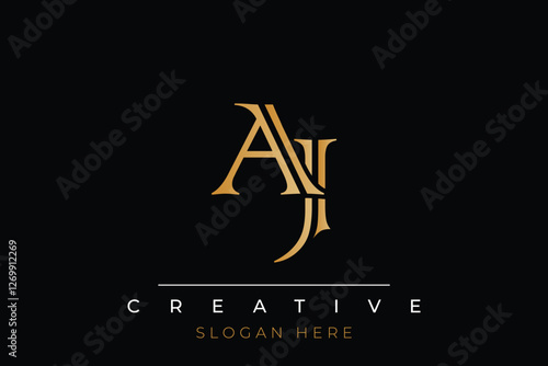 Sophisticated gold AJ monogram logo on a sleek black background, ideal for branding, creative design, and luxurious themes.