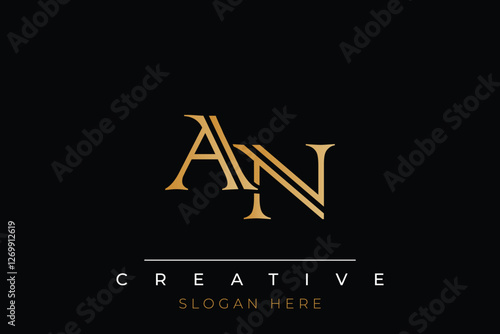 Sophisticated gold AN monogram logo on a sleek black background, ideal for branding, creative design, and luxurious themes.