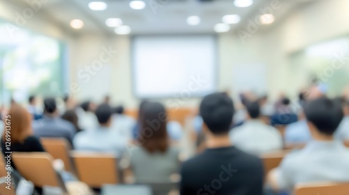 Corporate Seminar Blur: A blurred background of a corporate seminar or training session in a conference hall, with attendees. 