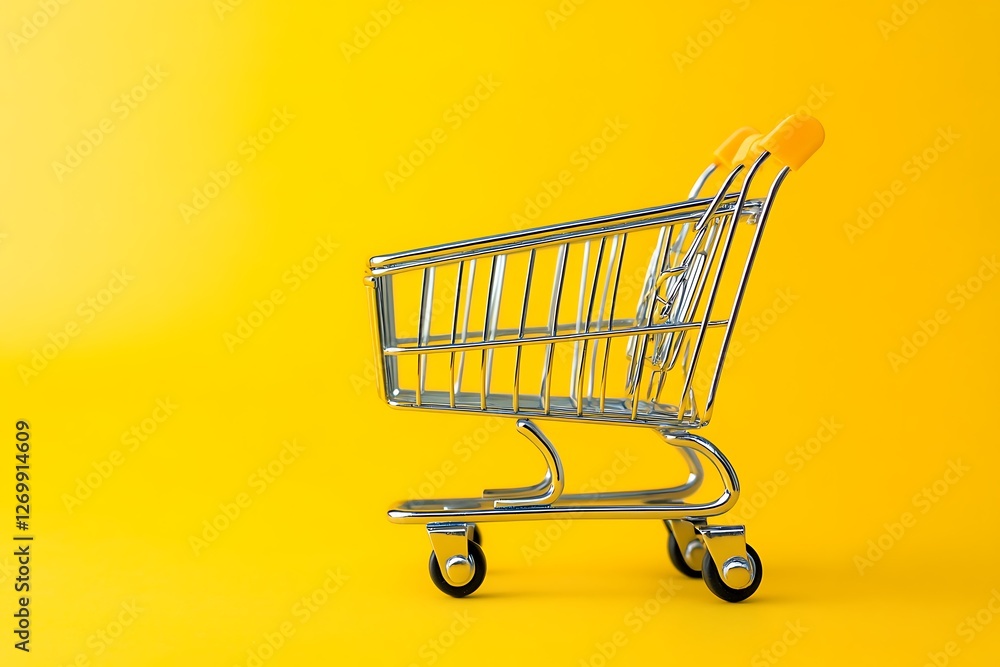 Empty Shopping Cart on Vivid Yellow Background Empty Shopping Cart on Vivid Yellow Background
