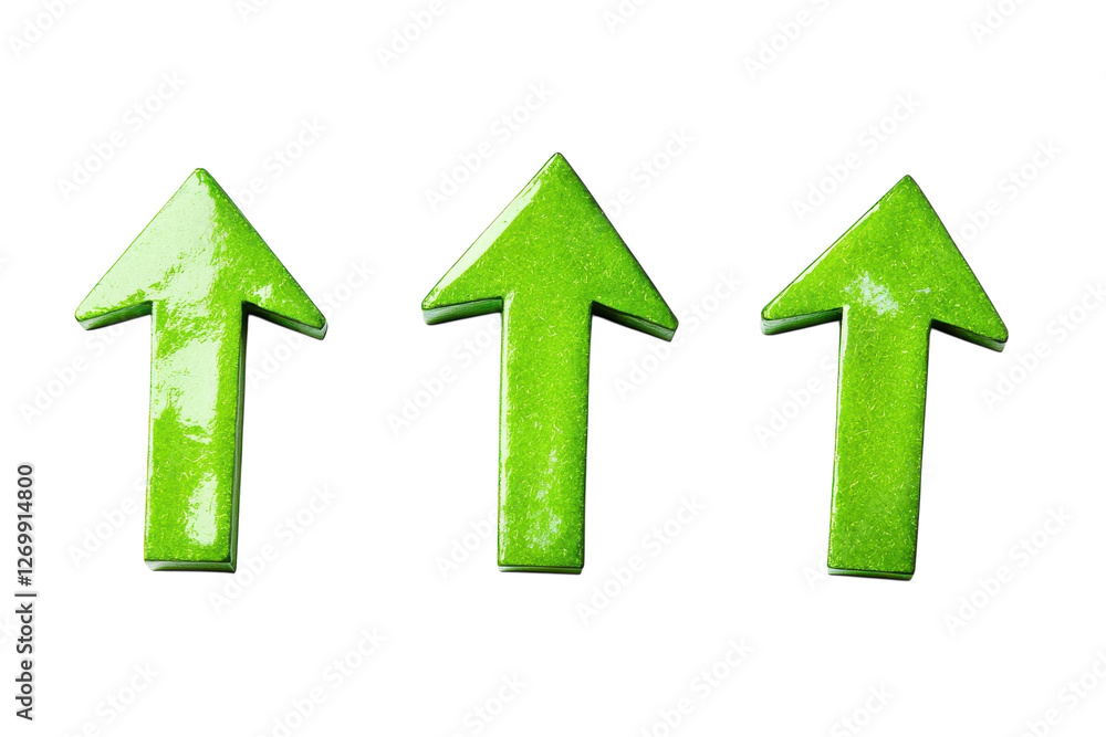 Bold green arrows point upward, symbolizing growth and progress against a clean white backdrop isolated on transparent background Bold green arrows point upward, symbolizing growth and progress against a clean white backdrop isolated on transparent background